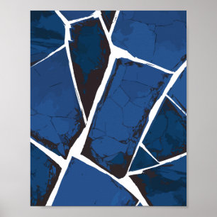 Affiche Surface Bleue Fendillée avec Lignes Blanches