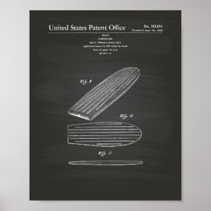 Affiche Surfboard 1958 Patent Art Chalkboard