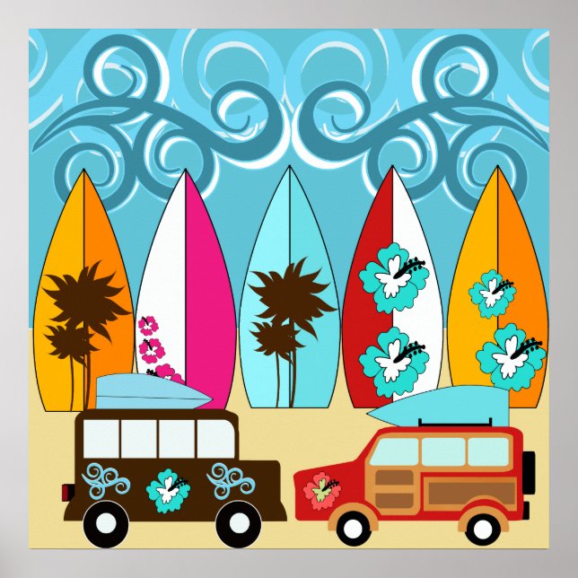 Affiche Surfboards Beach Bum Surfing Hippie Vans (Devant)