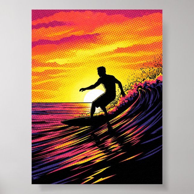 Affiche Surfer dans une pop-art Sunset (Devant)