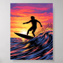 Surfer dans une pop-art Sunset