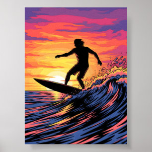 Affiche Surfer dans une pop-art Sunset