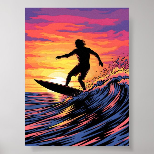 Affiche Surfer dans une pop-art Sunset (Devant)