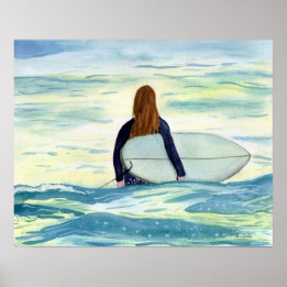 Affiche Surfer féminin dans la belle lumière du soleil