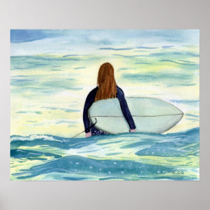 Affiche Surfer féminin dans la belle lumière du soleil