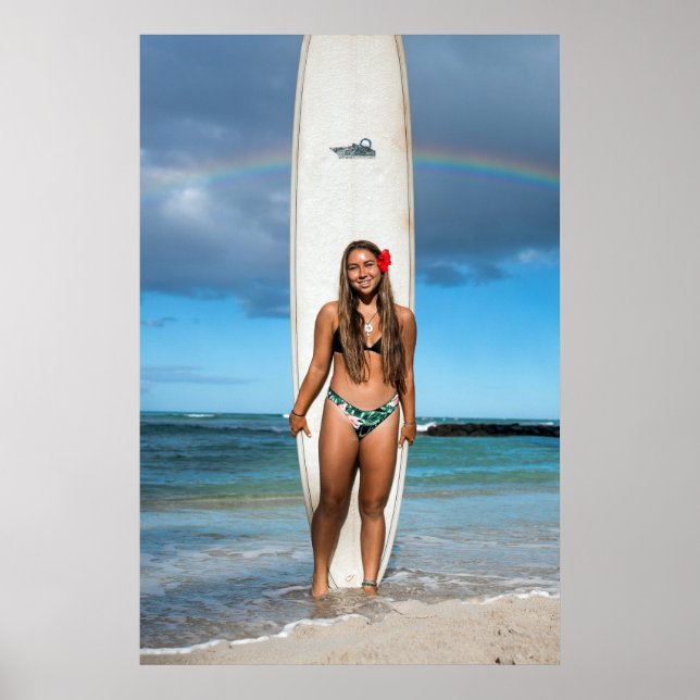 Affiche Surfer Girl ~ Hawaii Rainbow (Devant)