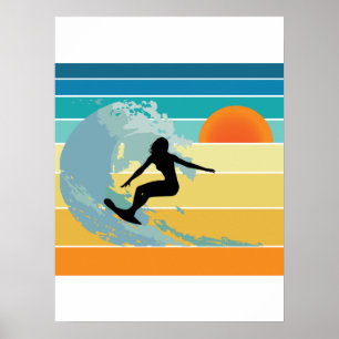 Affiche Surfer Girl Sunset Vintage