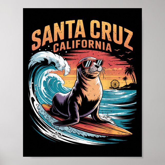 Affiche Surfer Surf les années 70 80s Père Noël Cruz Calif (Devant)