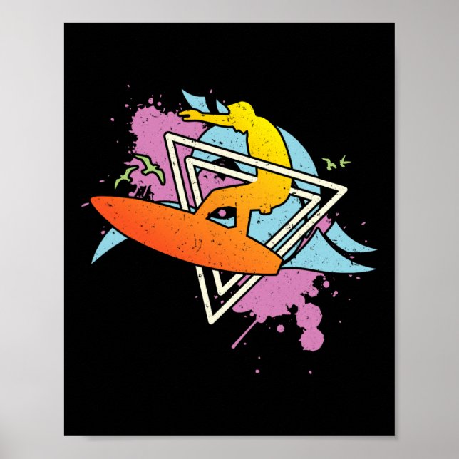 Affiche Surfeur 80s 90s Vaporwave Planche de surf  (Devant)