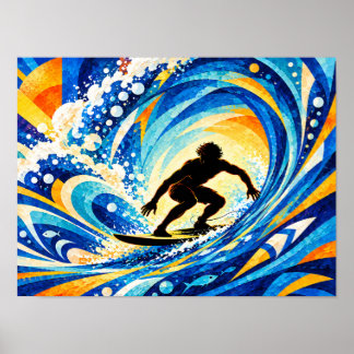 Affiche Surfeur à l'intérieur de la silhouette d'un tonnea