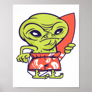 Affiche Surfeur Alien Planche de Surf Extraterrestre