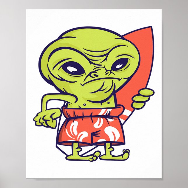 Affiche Surfeur Alien Planche de Surf Extraterrestre  (Devant)