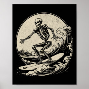 Affiche Surfeur squelette Vintage Big Wave Surf drôle Hal