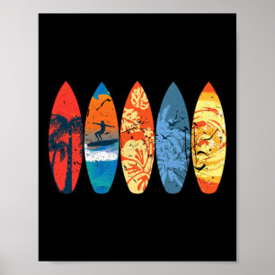 Affiche Surfeur Surfant Palmier Planche de Surf Coucher de
