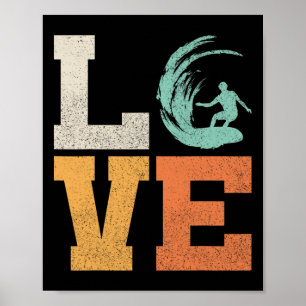Affiche Surfeur Vintage Rétro Amour Surf Hommes Garçons En