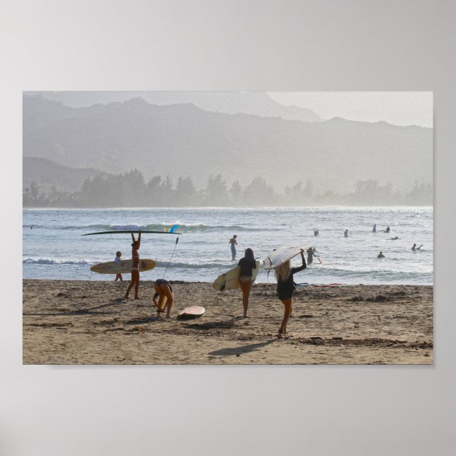 Affiche Surfeurs du soir, Hanalei Bay, Kauai (Devant)