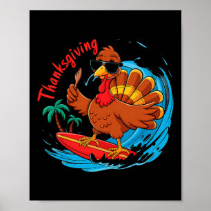 Affiche Surfing sur les vagues de la plage de Thanksgiving