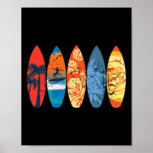 Affiche Surfing Surfer Palm Tree Surfboard Sunset Wave _1  (Devant)
