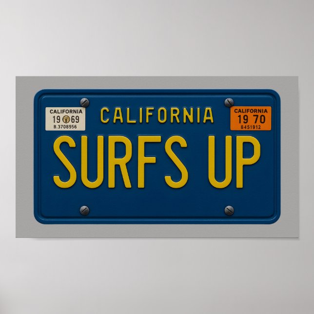 Affiche Surfs Up - Retro 1969 California License Plate Art (Devant)