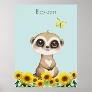 Affiche Suricate mignon et tournesols