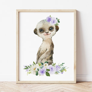 Affiche Suricate, Safari, Fleurs Violettes, Mixte