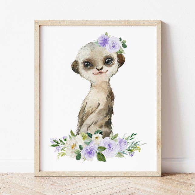 Affiche Suricate, Safari, Fleurs Violettes, Mixte (Créateur téléchargé)