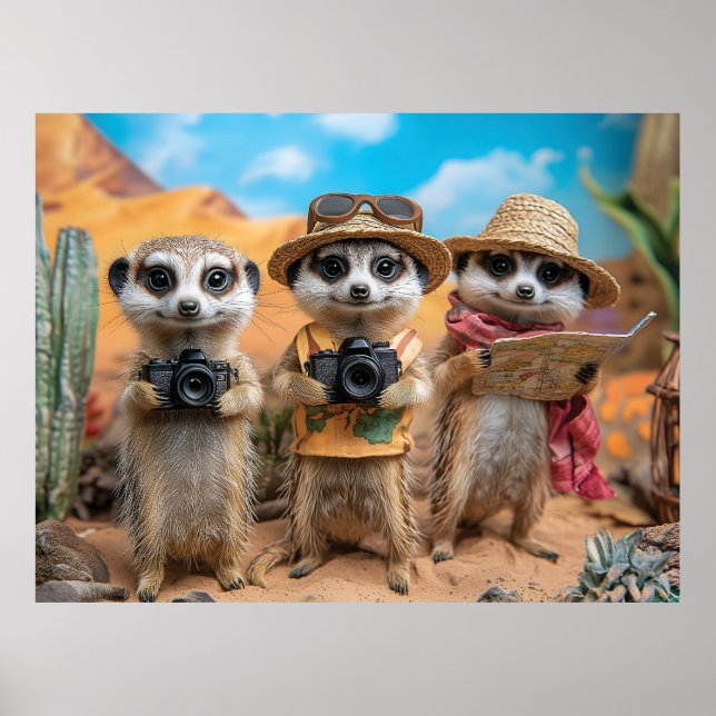 Affiche Suricates déguisés en touristes avec des appareils (Devant)