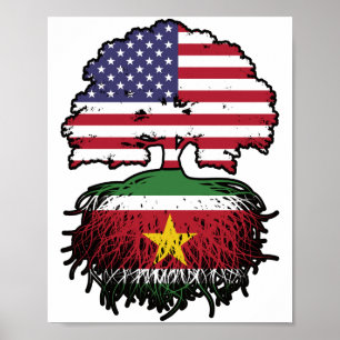 Affiche Suriname Surinam Américain USA Arbre Drapeau