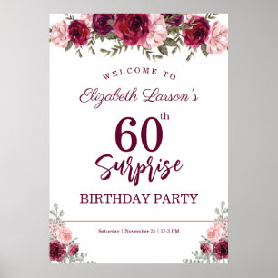 Affiche Surprise Senior Anniversaire fête Floral Bourgogne
