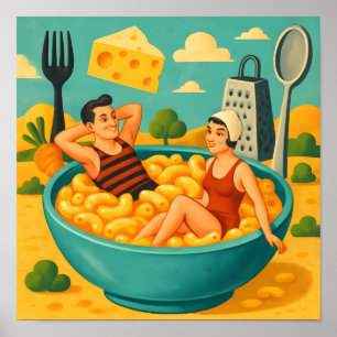 Affiche Surreal Couple nage dans un bol de nouilles au fro