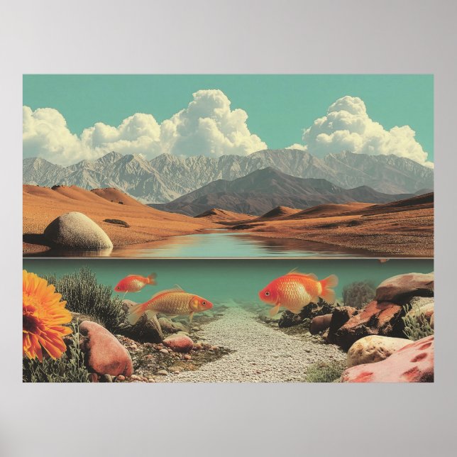 Affiche Surreal Desert and Lake with Goldfish (Devant)
