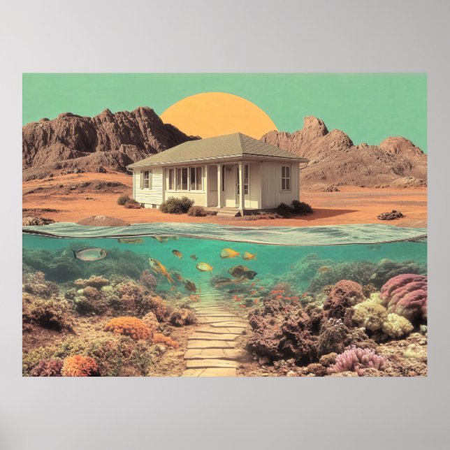 Affiche Surreal Desert House with Underwater Reef (Devant)