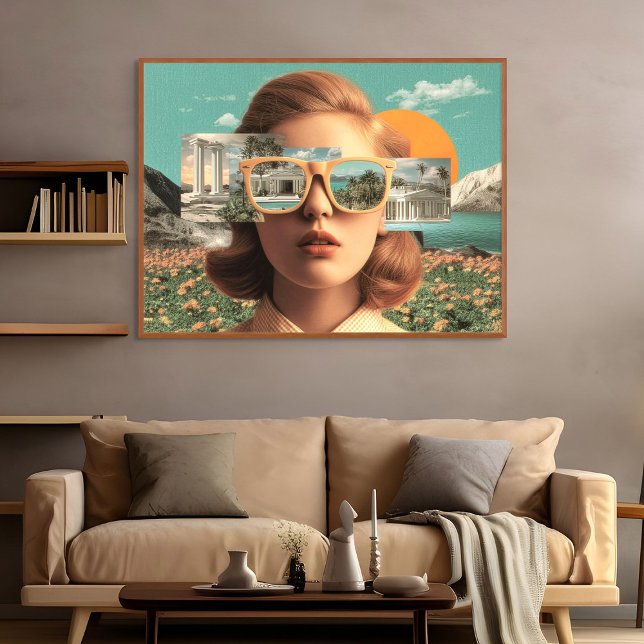 Affiche Surreal female portrait with retro sunglasses (Surreal female portrait with retro sunglasses)