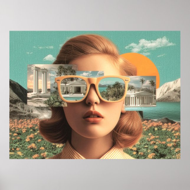Affiche Surreal female portrait with retro sunglasses (Devant)