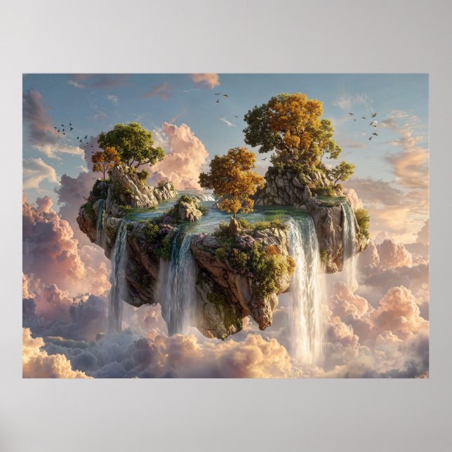 Affiche Surreal Floating Cliffs With Waterfalls (Devant)