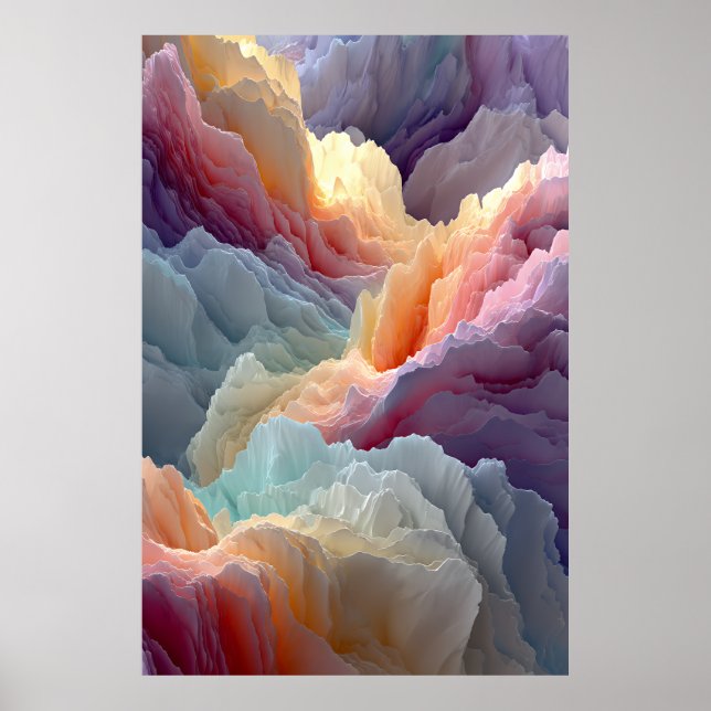 Affiche Surreal Pastel Rainbow Mountains Fantasy Landscape (Devant)