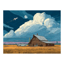 Surreal Sci-Fi Farm with Rocket Launch Illustratio