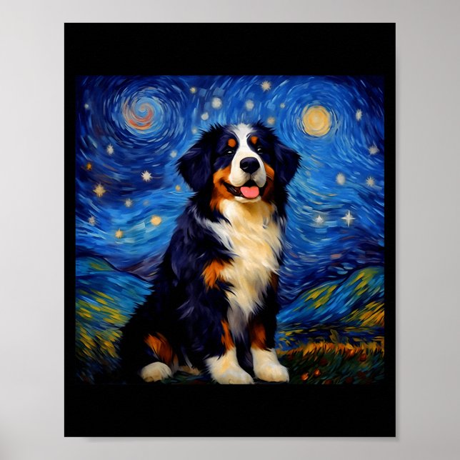 Affiche Surreal Starry Night Bernese Mountain Dog  (Devant)