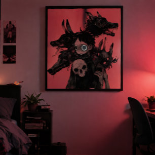 Affiche Surréalisme Noir Cauchemar - Abstrait Rouge Gothiq