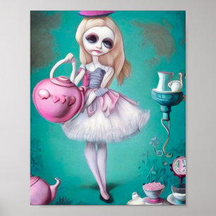 Affiche Surréalisme Pop Peint Alice & Pot De Thé