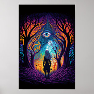 Affiche surréaliste de la forêt des yeux Trippy
