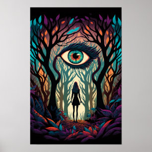 Affiche surréaliste de la forêt des yeux Trippy