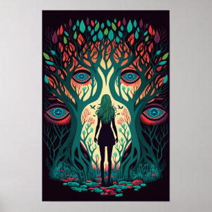 Affiche surréaliste de la forêt des yeux   Trippy 