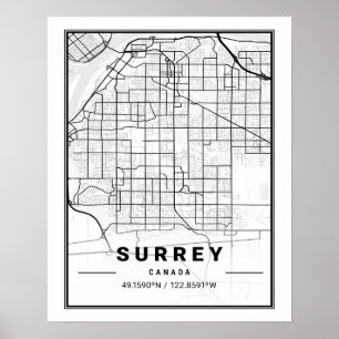 Affiche Surrey (Colombie-Britannique) Carte des villes de 