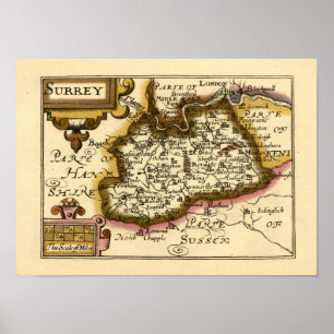 Affiche Surrey Comté Angleterre Ancien Atlas Antiquaire Ca