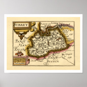 Affiche Surrey Comté Angleterre Ancien Atlas Antiquaire Ca