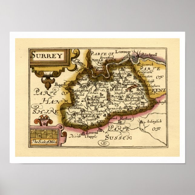 Affiche Surrey Comté Angleterre Ancien Atlas Antiquaire Ca (Devant)