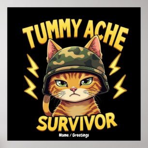 Affiche Survivant des Maux de Ventre Blague de Chat Drôle