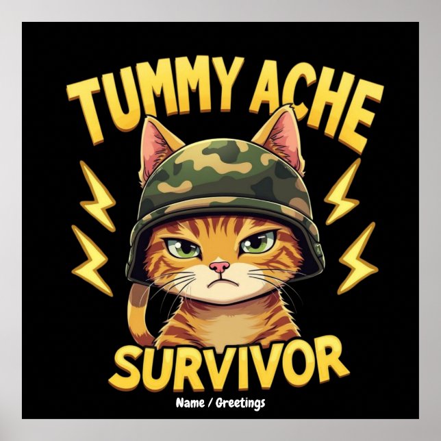 Affiche Survivant des Maux de Ventre Blague de Chat Drôle  (Devant)