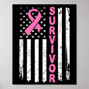 Affiche Survivante du Ruban rose American Flag Cancer du s
